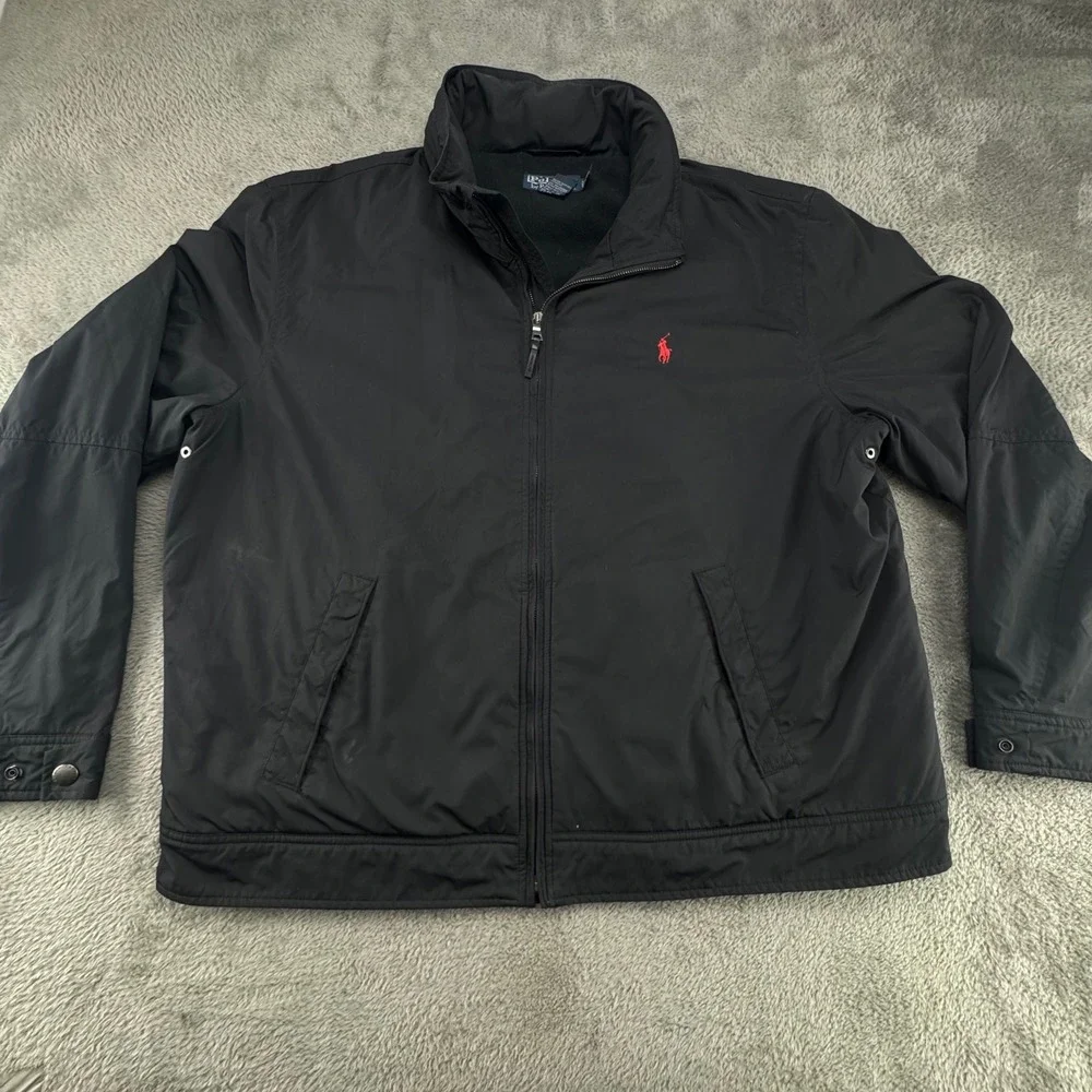 Polo Ralph Lauren Windbreaker Mens XXL Black Good‎ Fleece Lined Full Zip Jacket
